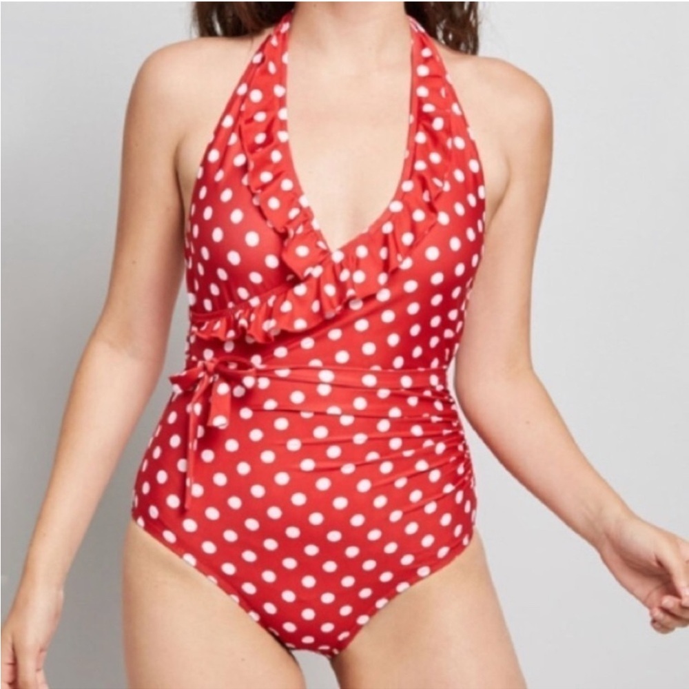 Modcloth Red Polka Dot One Piece Swimsuit never worn